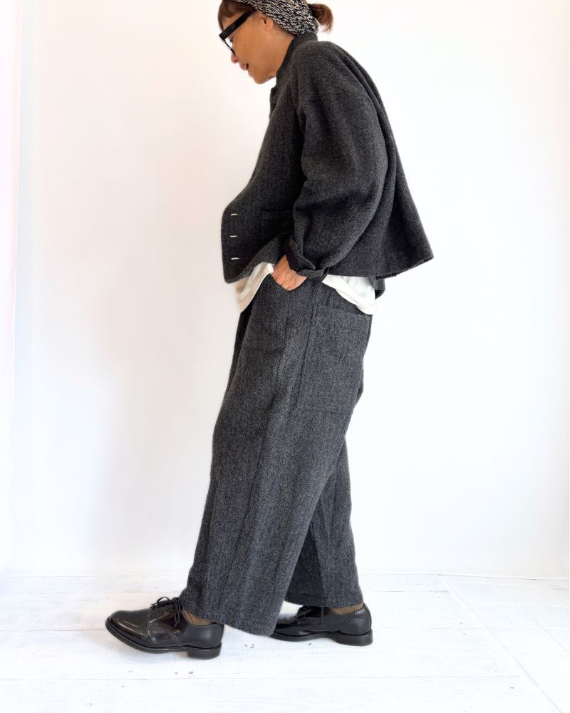 Wool Herringbone Pants in Black