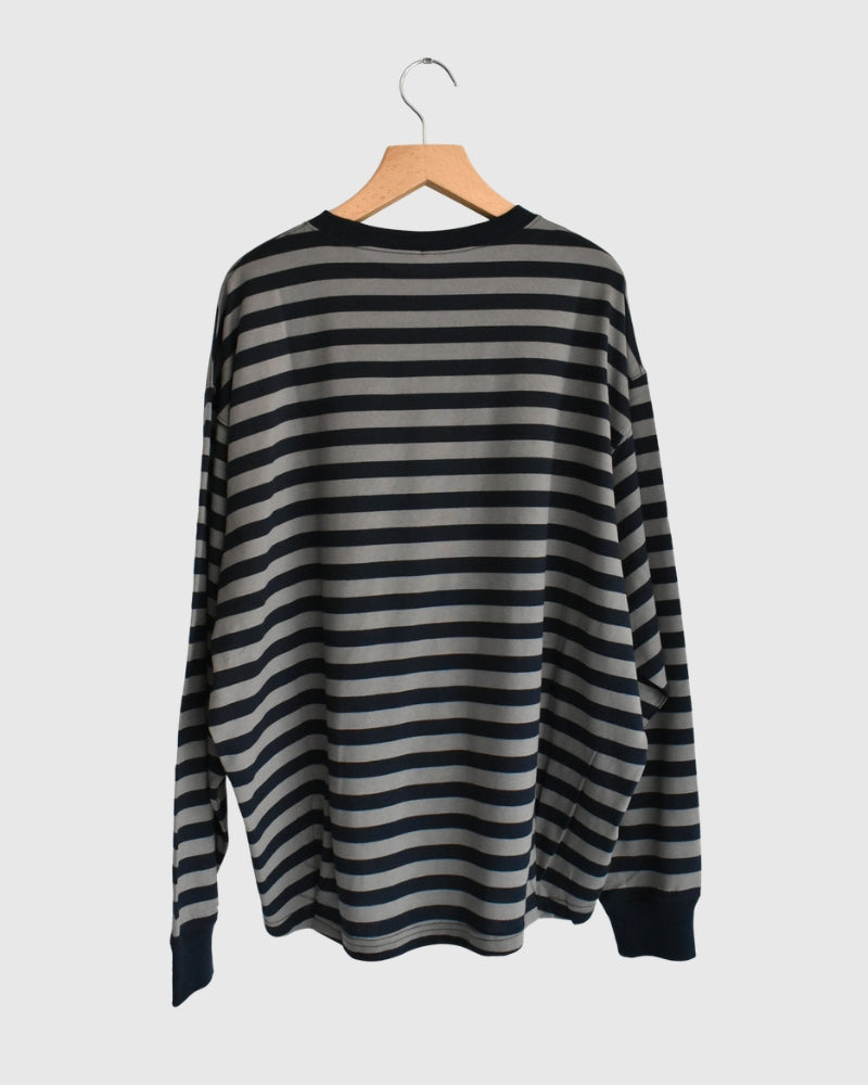 Tuck Cocoon T-Shirt in Gray/Navy Border