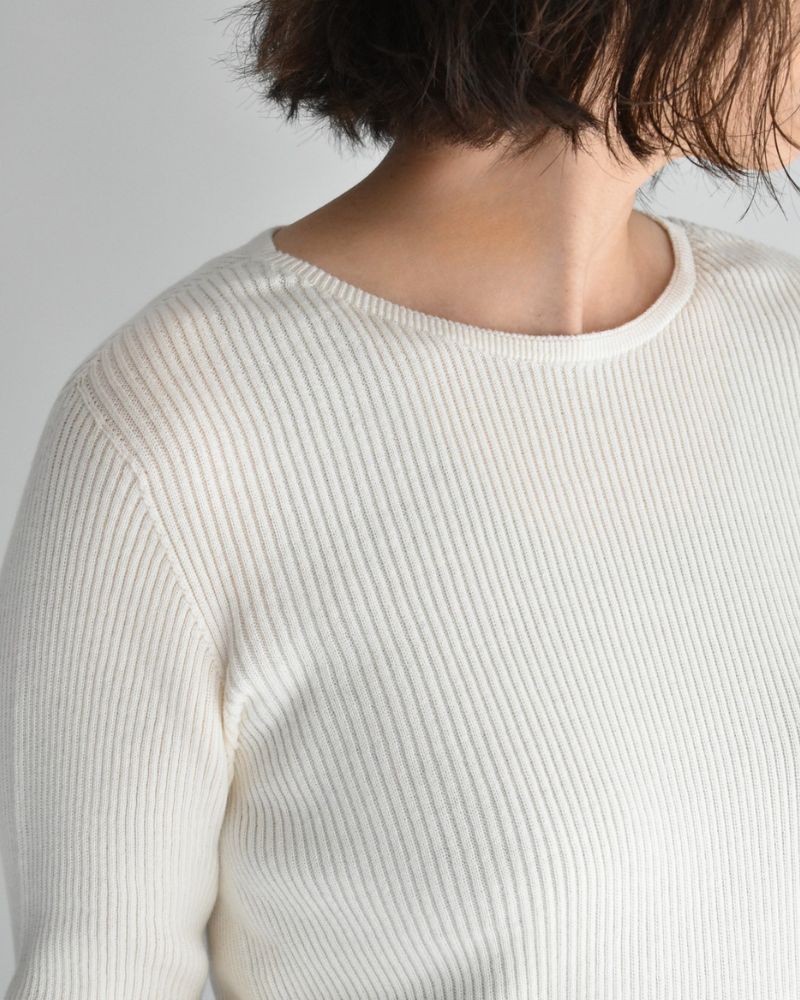 JAPAN WHOLEGARMENT Rib Knit Pullover in Ivory