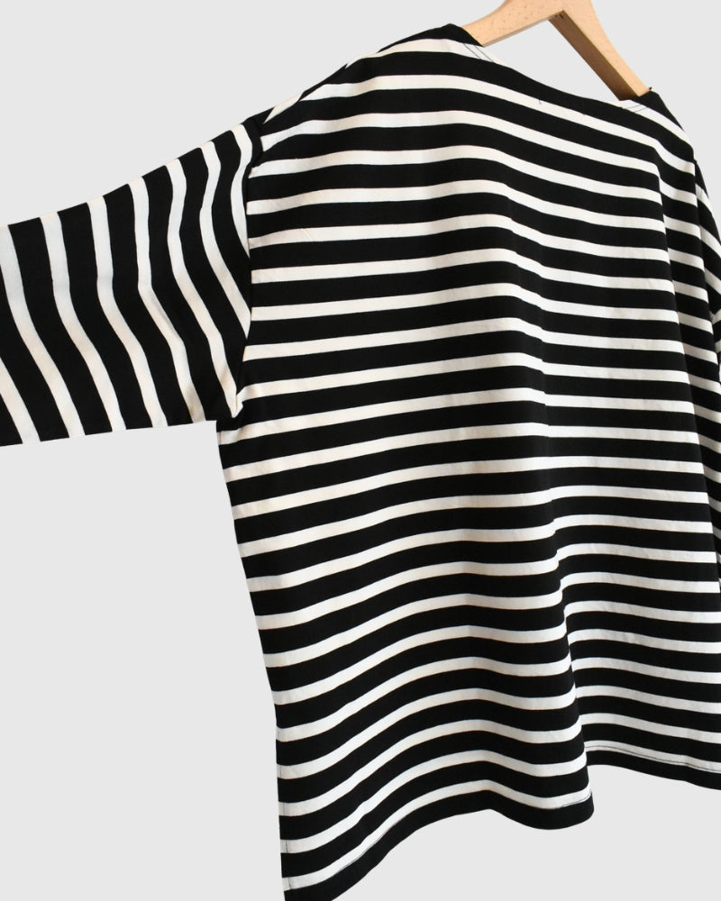 Cotton Striped Pullover in Black/Natural