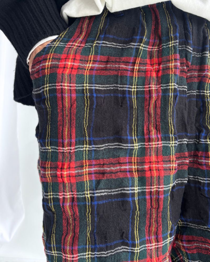 Cotton wool tartan check pants in Black