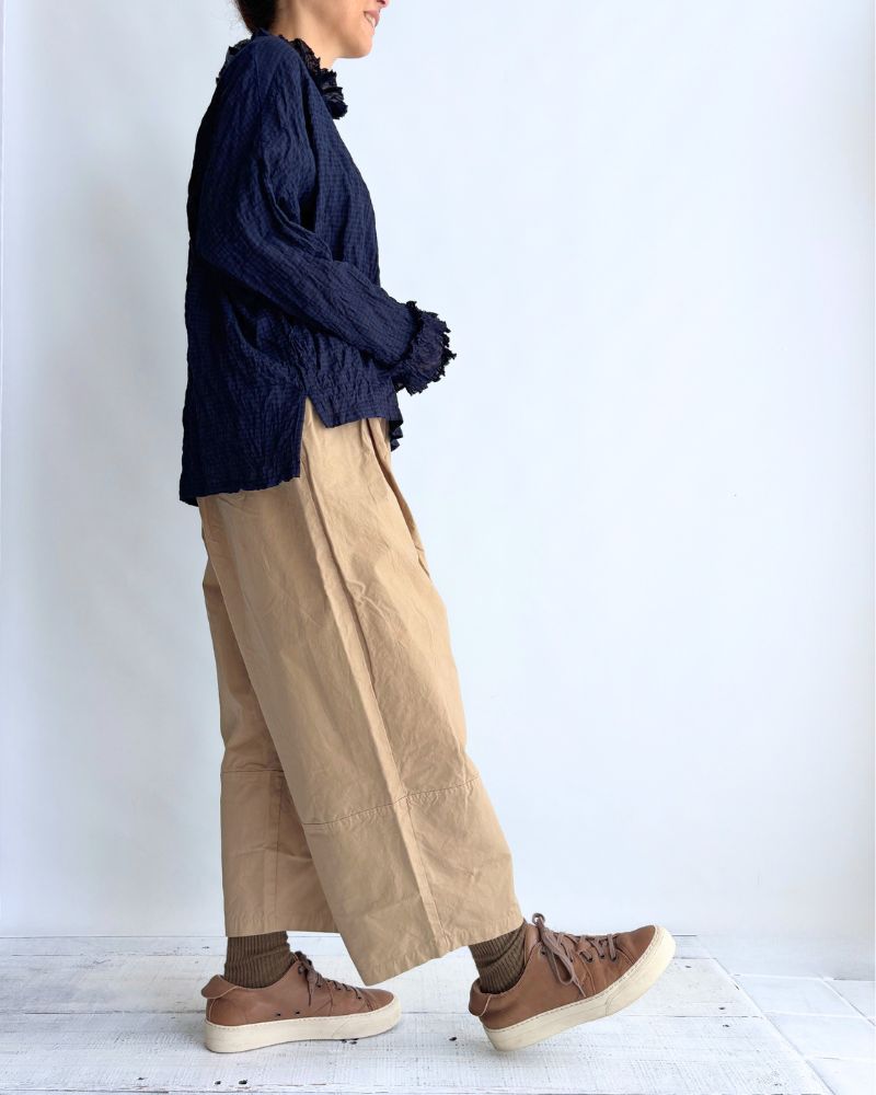 Check Neck Frill Box Pullover in NavyCheck