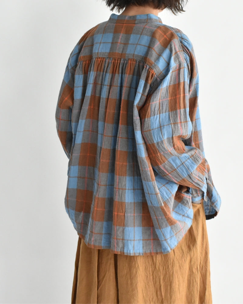 Linen Cotton Check Shirt in Blue