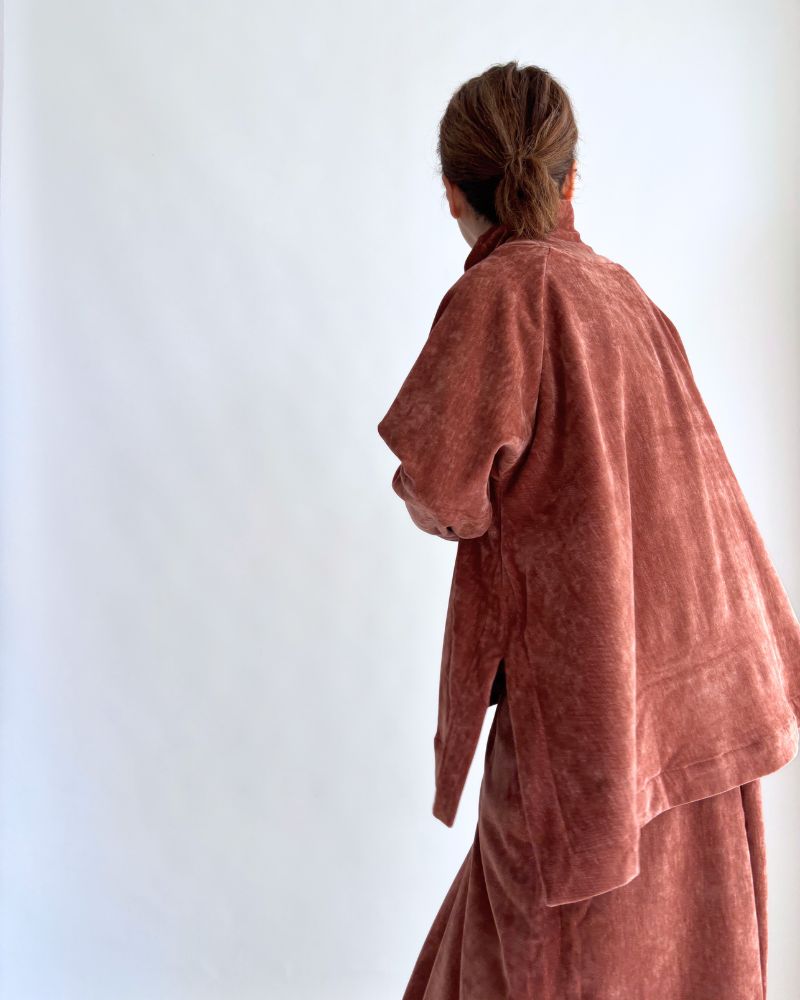 High-neck flared design top 'BONI' in Teracotta