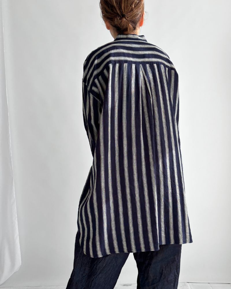 Linen Cotton Stripe Shirt in Indigo/Natural