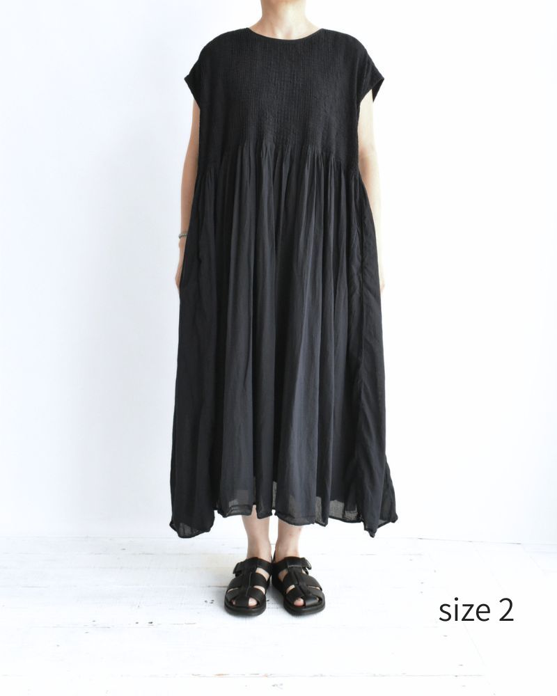 Crew-Neck F/SL Dress with Pintuck in Marine