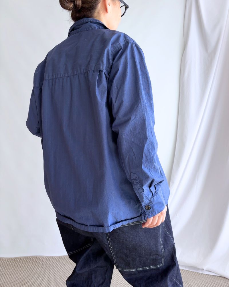 COTTON STRIPE OVERDYE ONE-UP COLLAR SHIRT in Blue
