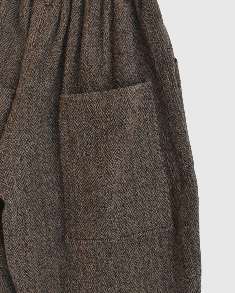 Wool Herringbone Pants in Brown