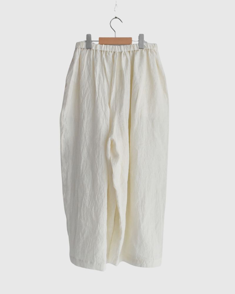 Wide Cocoon Gathered Pants (LINEN) in OffWhite