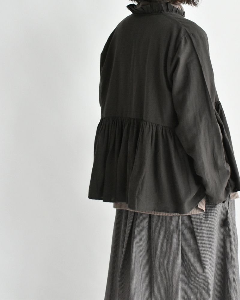 Twill Cotton Khadi Plain Frill Cache Coeur in Charcoal