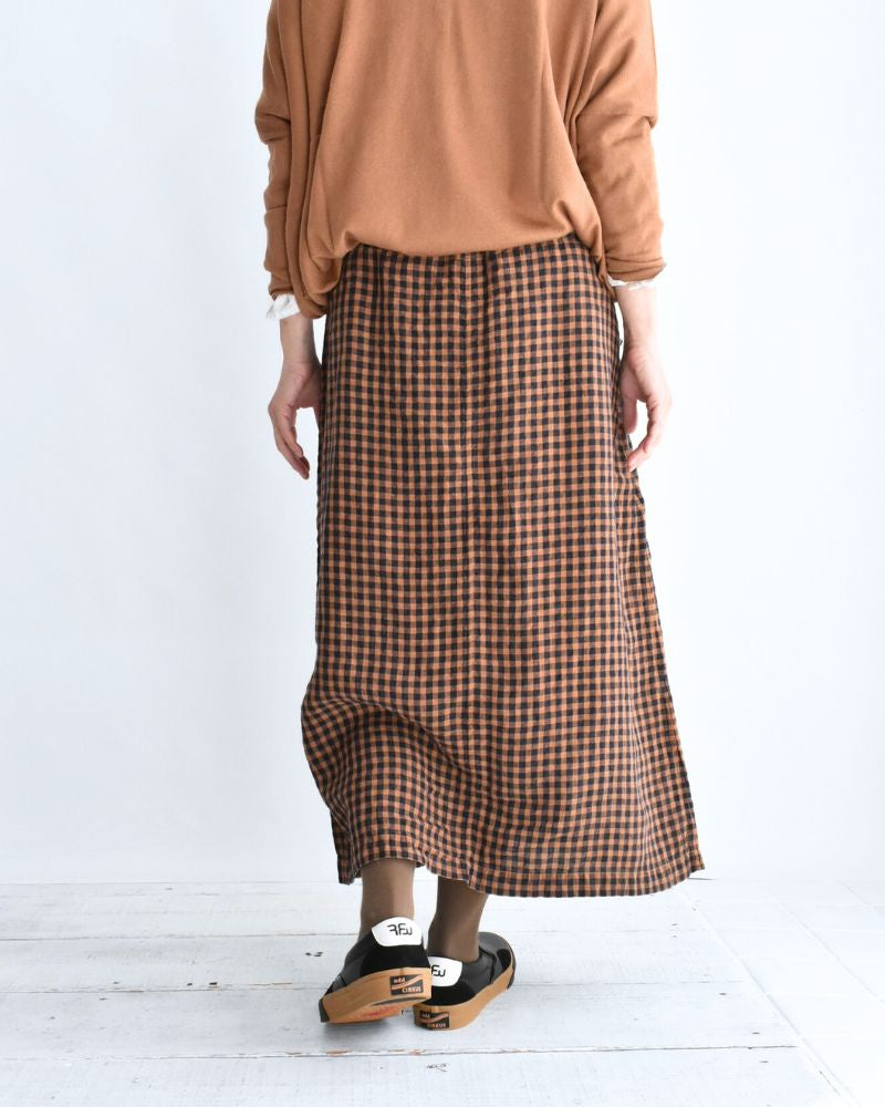 LINEN CHECK OVERDYE EASY SKIRT in Cinnamon