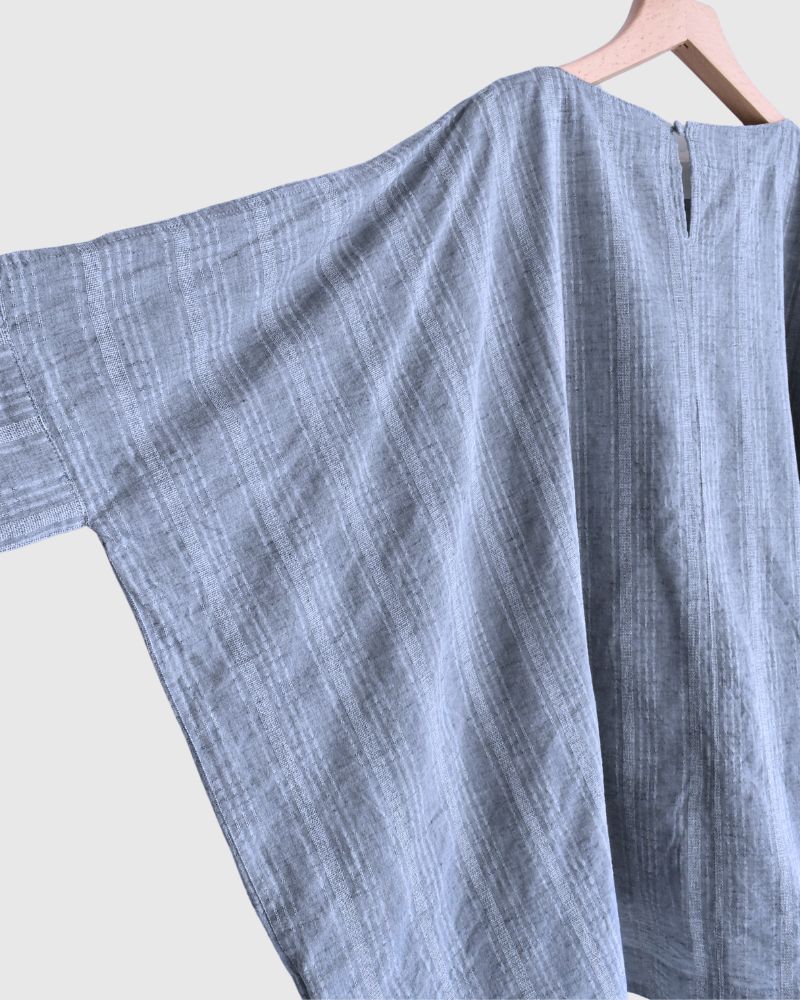 Dobby Stripe Big Pullover in Blue