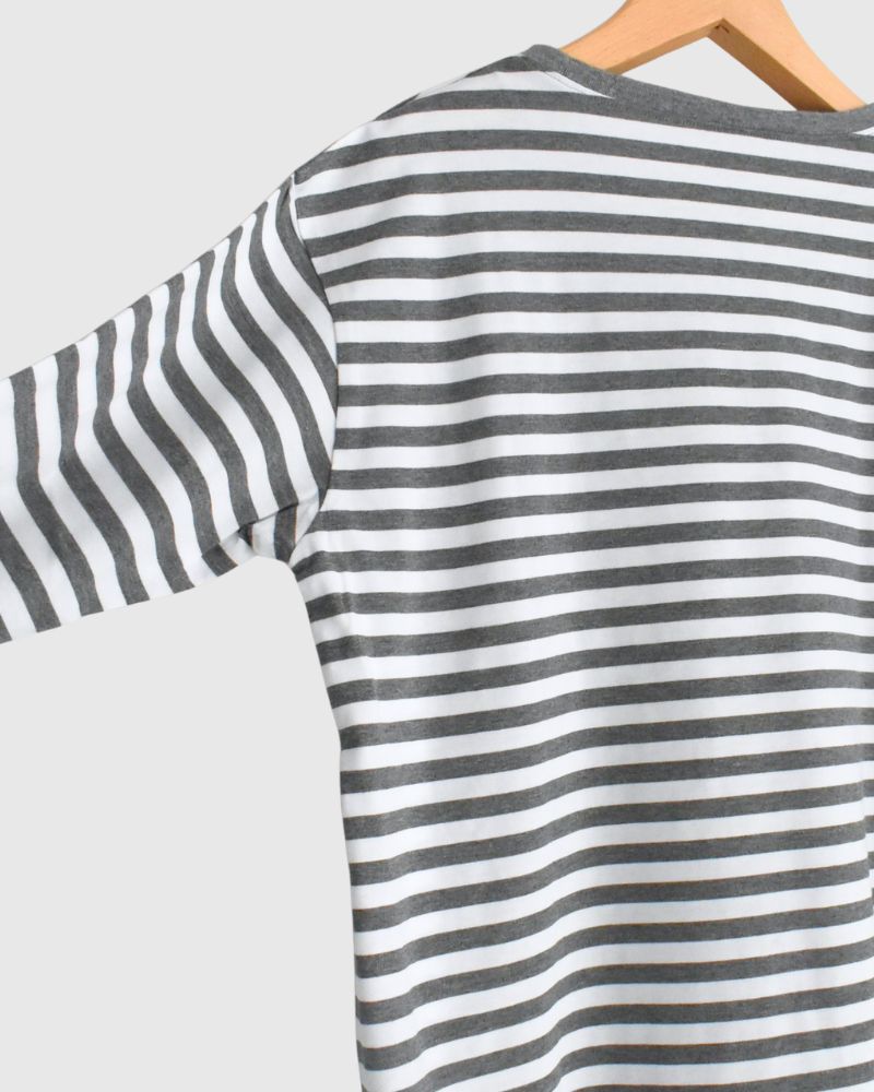 Gizandi Jersey Striped Long Tee in Charcoal/Off