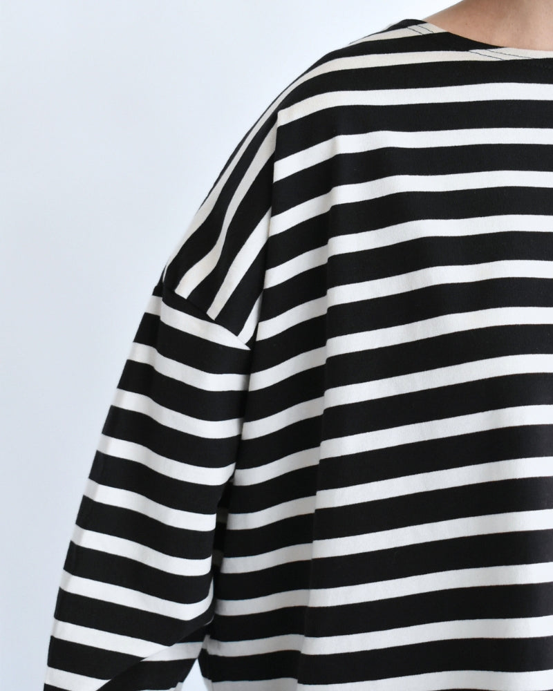 Cotton Striped Pullover in Black/Natural