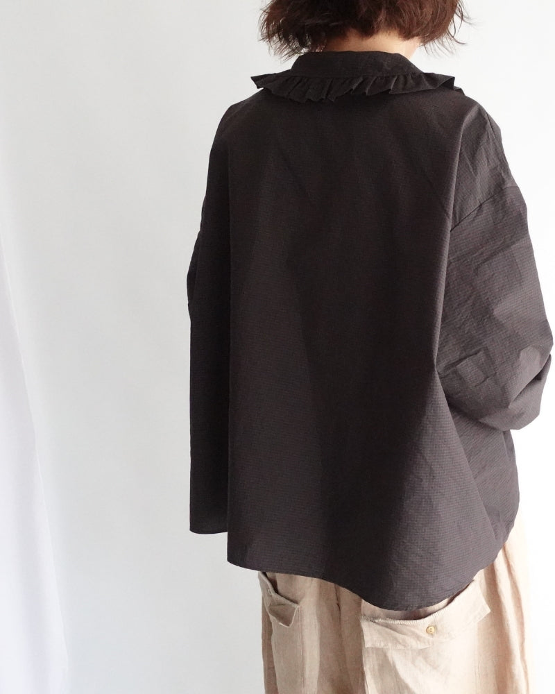 Collar & Front Frill Blouse in Brown