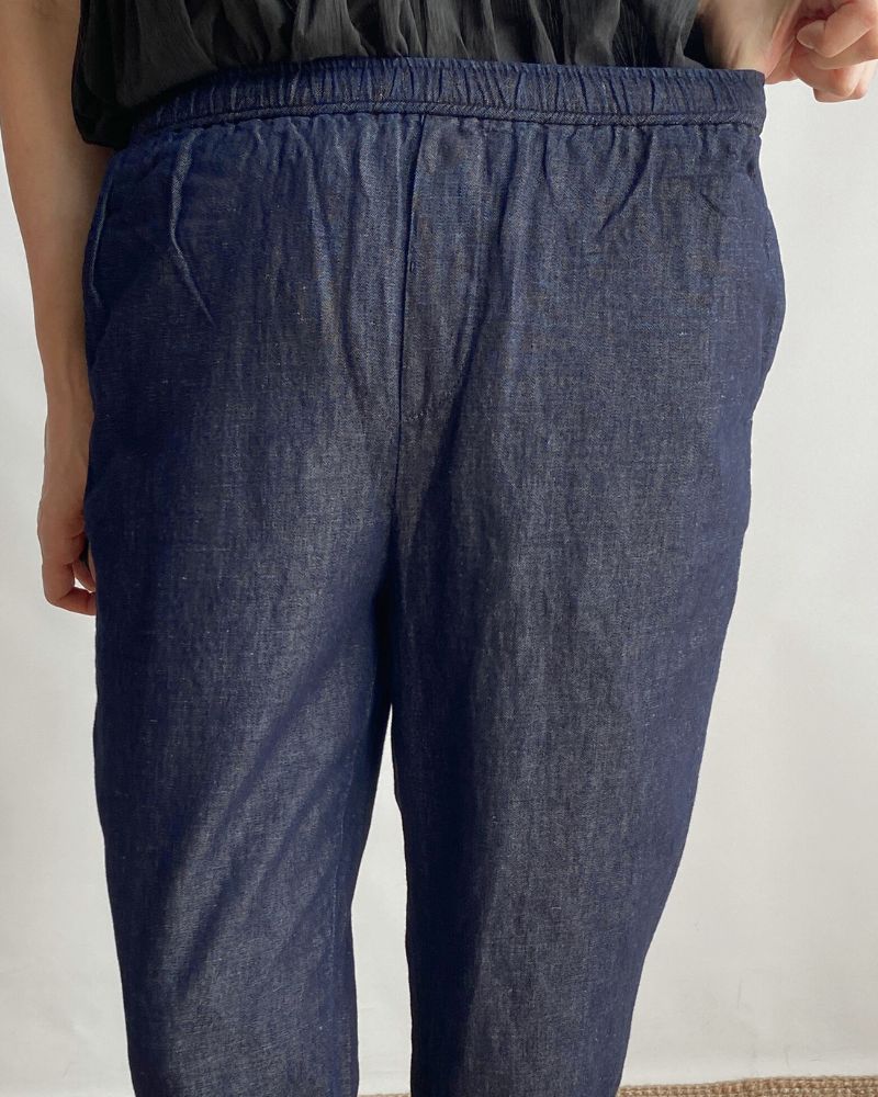 WASHED COTTON/LINEN EASY TAPERED PANTS in Navy