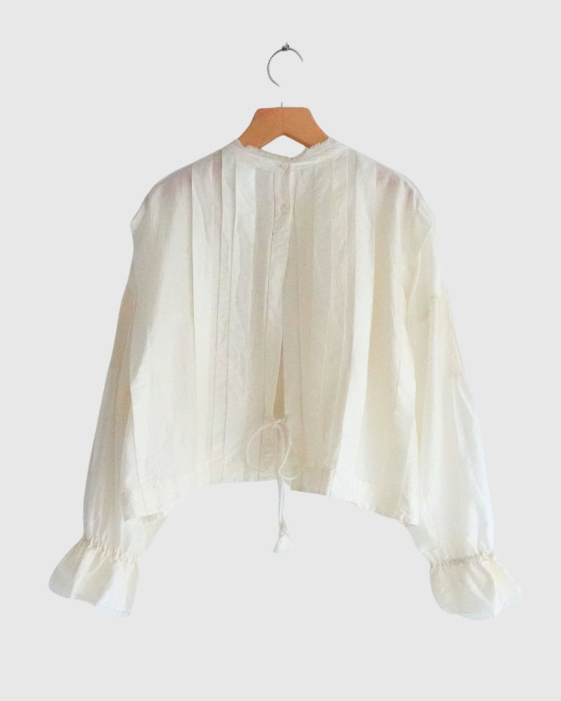 Airy Pintuck Lace Blouse in OffWhite