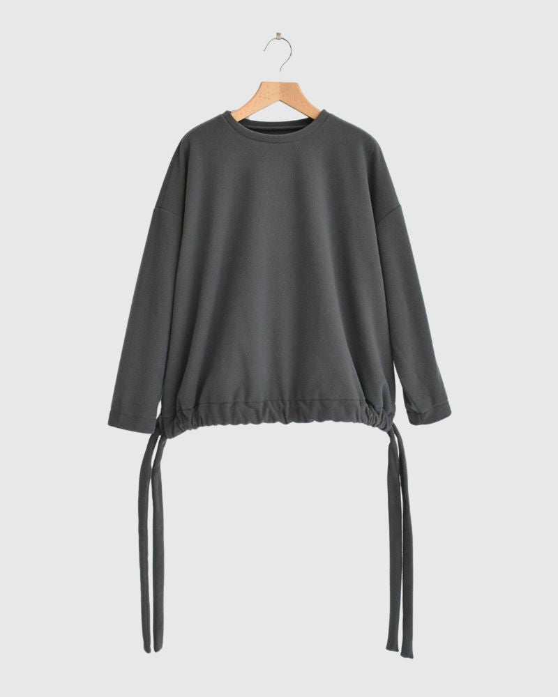 Fleece hem ribbon pullover in Gray