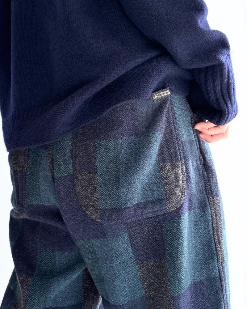 Patchwork Brushed Check Pants in Navy