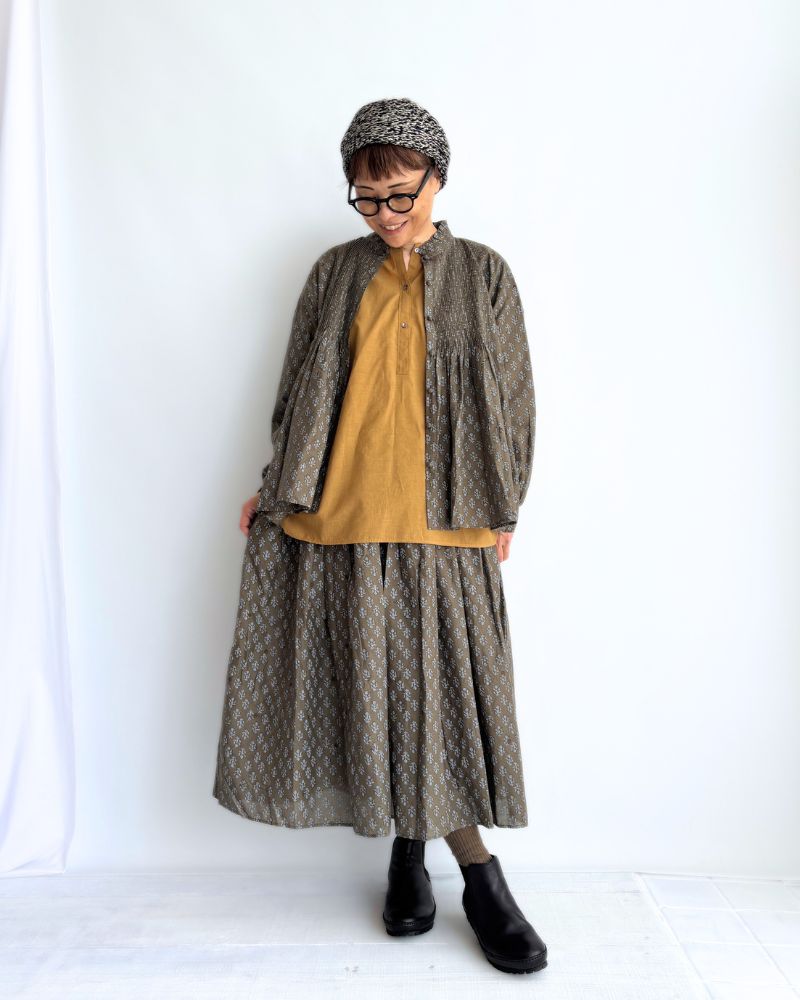 RAJASTAN TUCK GATHERED SKIRT WITH LINING in Olive