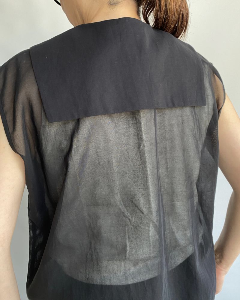 LALA-SHEER Sheer Sleeveless Blouse in Black