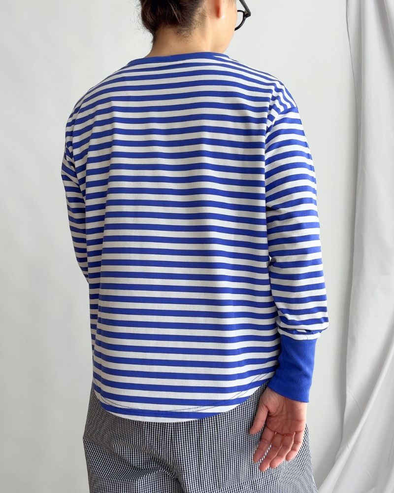 GIZANDY JERSEY BORDER LONG Tee in Blue/Off