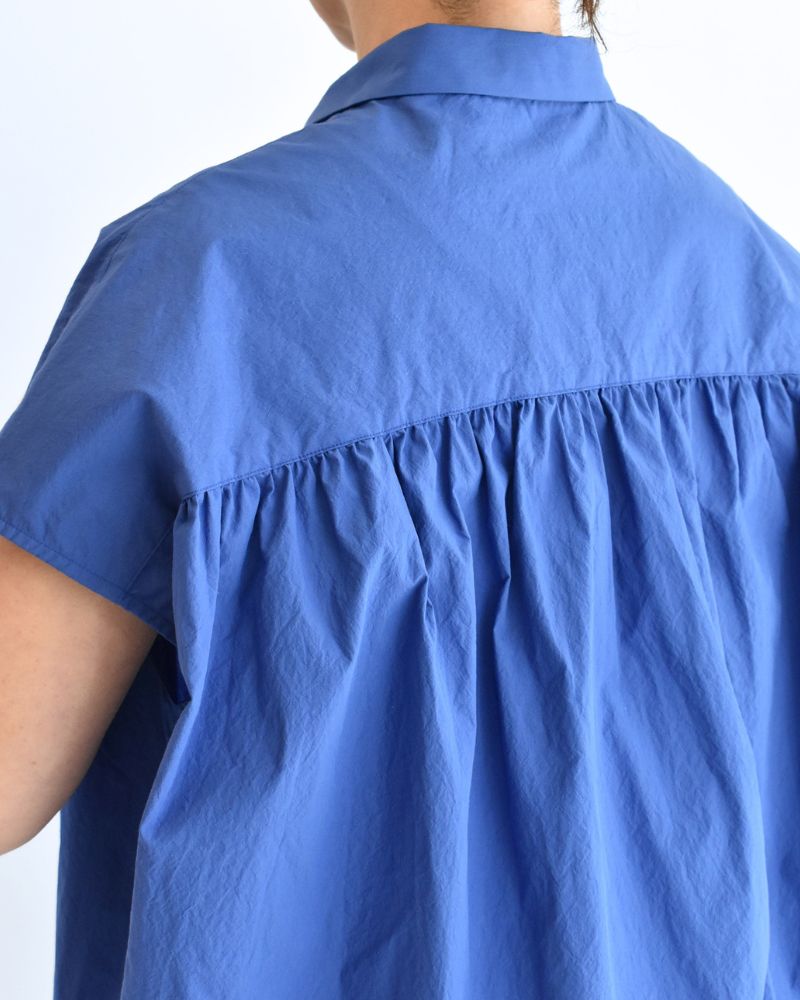 TENDER-W Back Gather French Sleeve Blouse in Blue