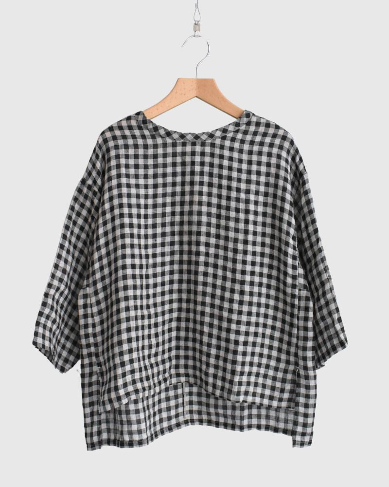 Gingham Check Pullover in Natural/Black