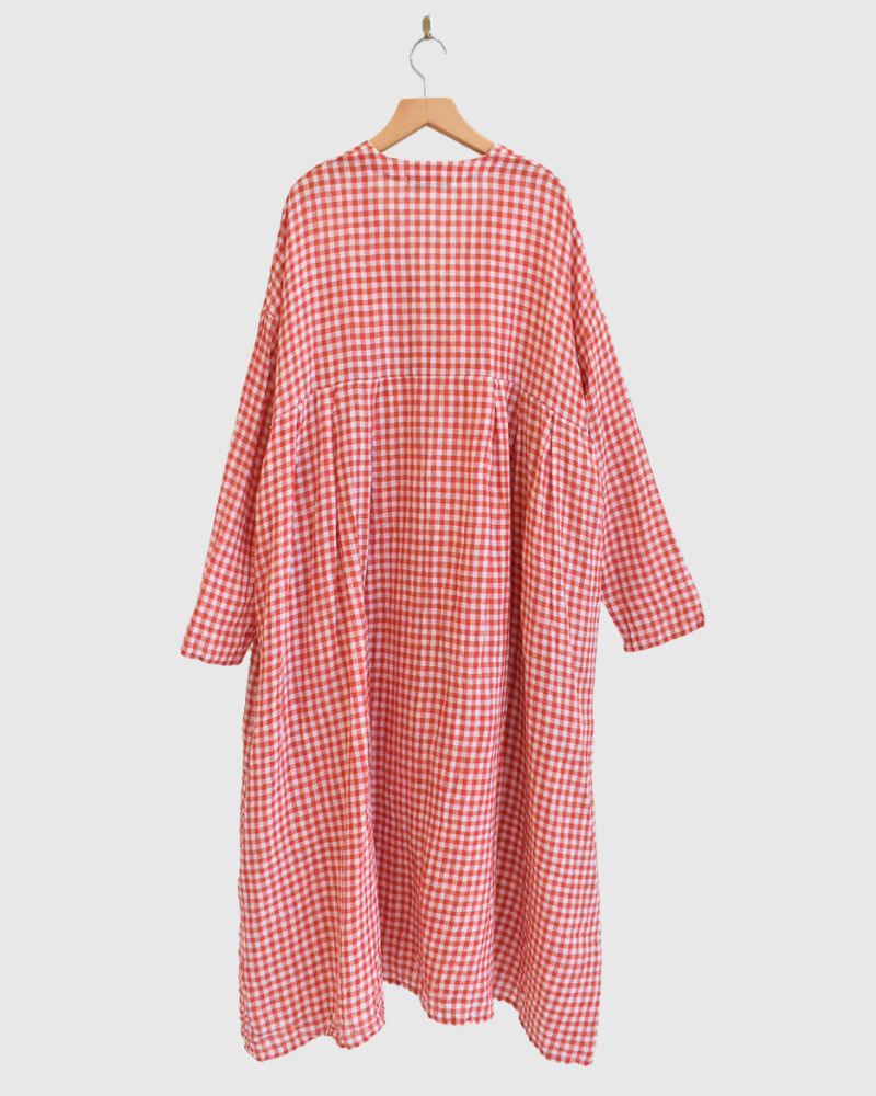 Gingham Check Linen Dress in RedCheck