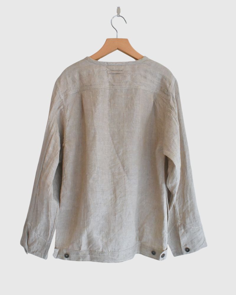 Handwoven Hemp Denim Collarless Jacket in Flax