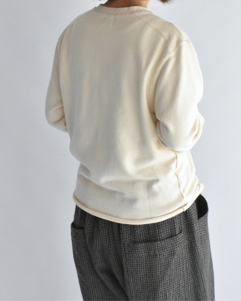 Recycle/Organic Henley Neck Sweatshirt in Ivory