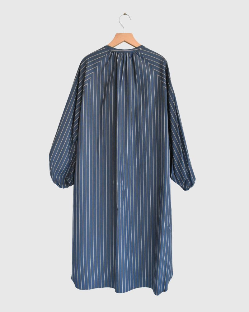Balloon Sleeve Midi Dress in NavyStripe