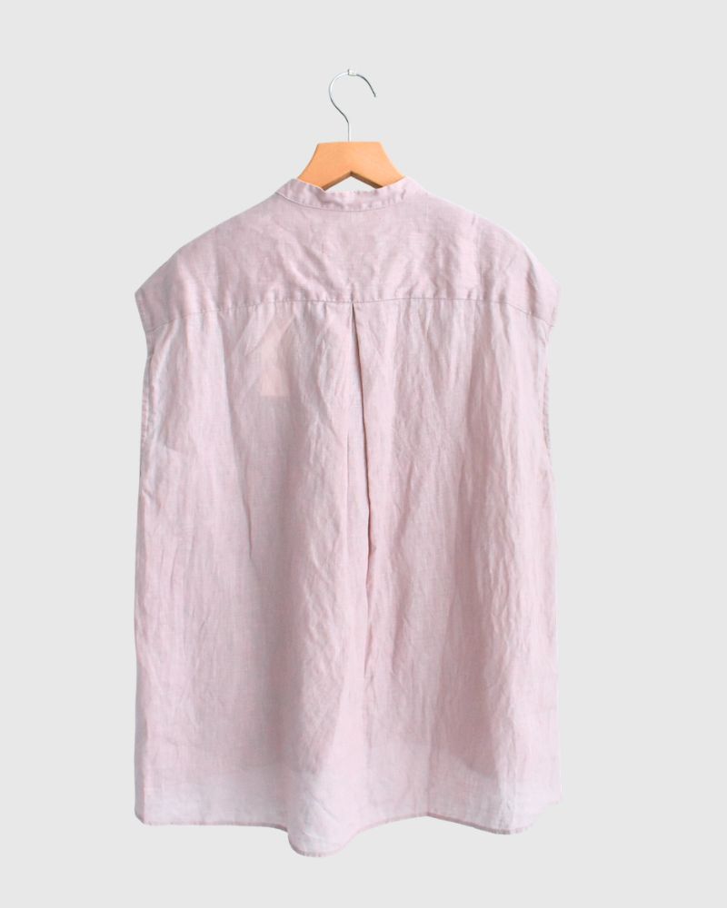 Linen Frill Sleeveless Blouse in Ash Pink