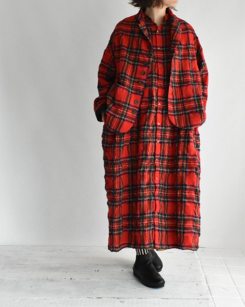 Cotton Wool Tartan Check Dress in Red