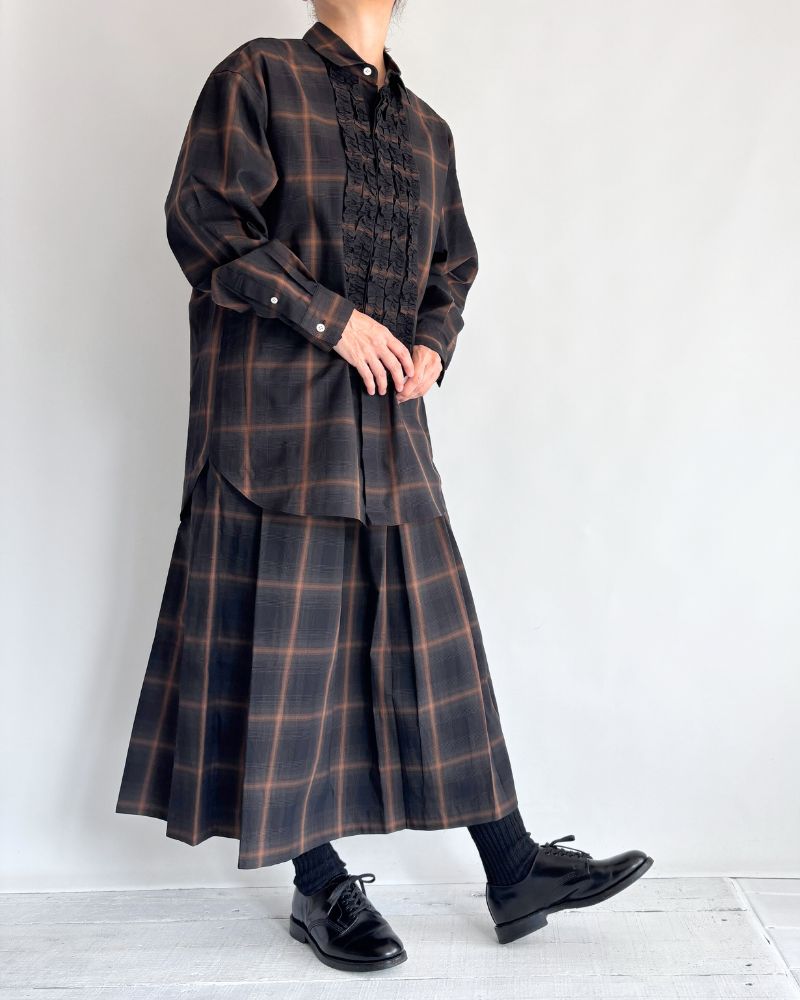 DORIS-W Frill Blouse in BrownCheck