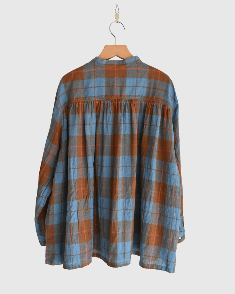 Linen Cotton Check Shirt in Blue