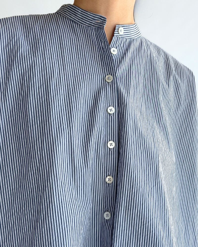 Band Collar Big Shirt in Sax/Navy – Miel.jp