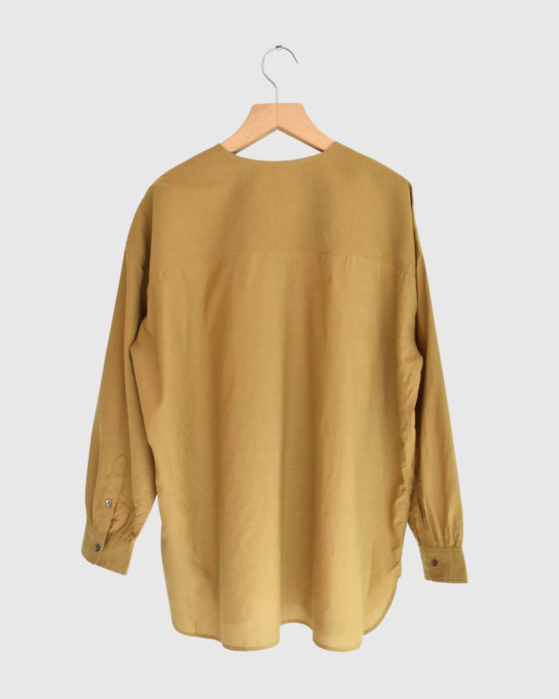 BANGALORE COTTON/SILK PLAIN PULLOVER SHIRT in MustardYellow