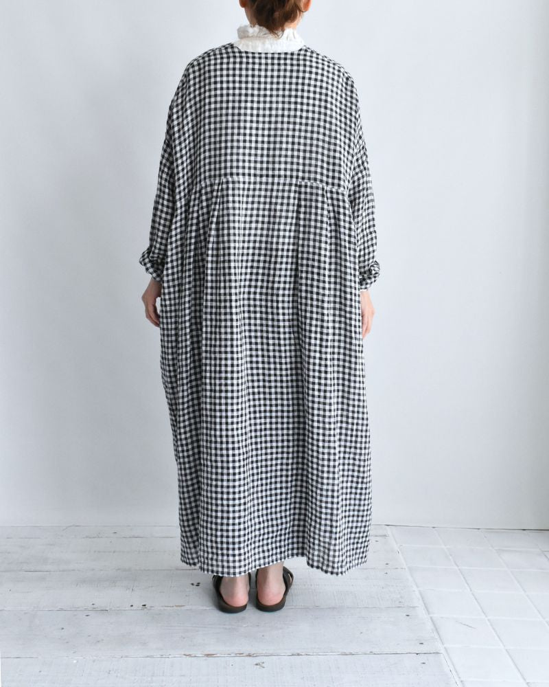 Gingham Check Linen Dress in BlackCheck