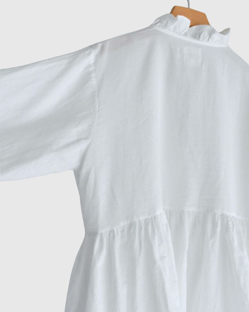 TWILL COTTON KHADI PLAIN (WASH) FRILL CACHE COEUR in White