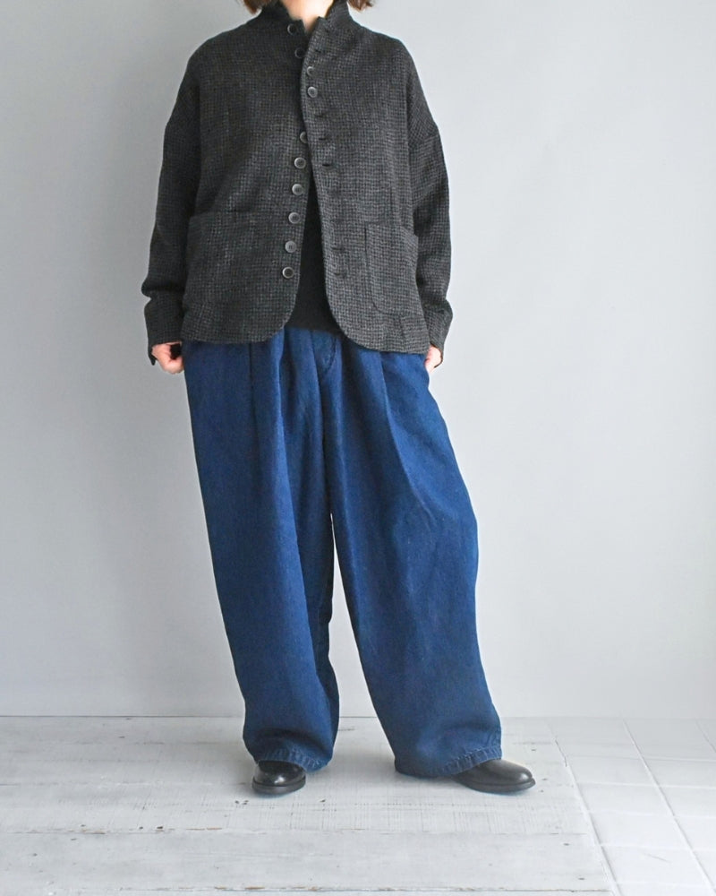 Wool Gauze Houndstooth Jacket in Charcoal