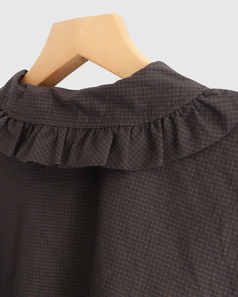 Collar & Front Frill Blouse in Brown