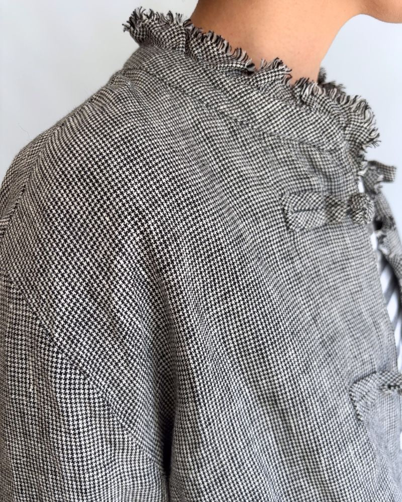 ANONYMOUS FRILL COLLAR CHINA JACKET in GrayBirdsEye