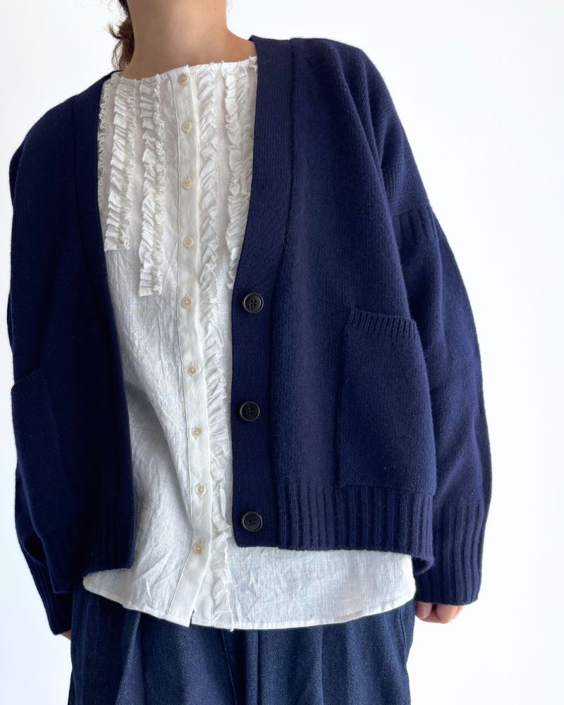 Cotton linen frill blouse in OffWhite