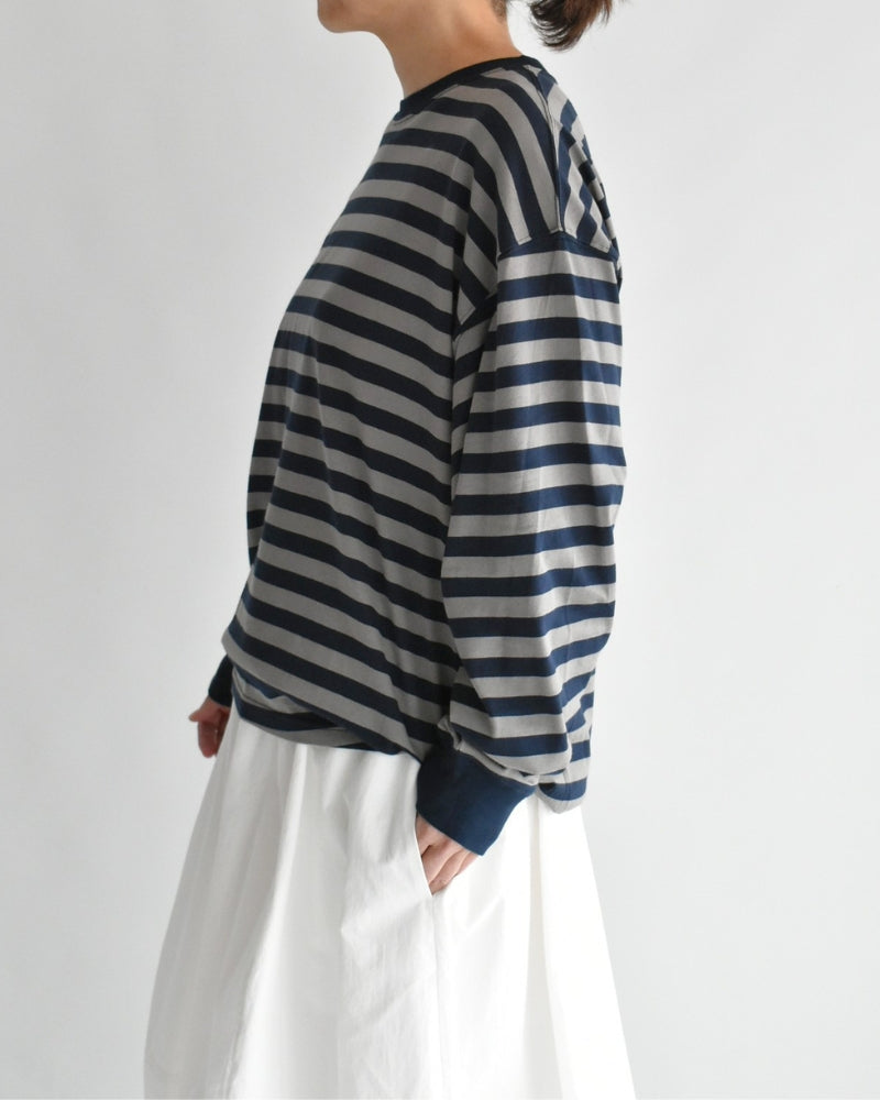 Tuck Cocoon T-Shirt in Gray/Navy Border