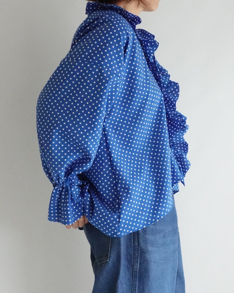 Dot Frill Blouse in Blue