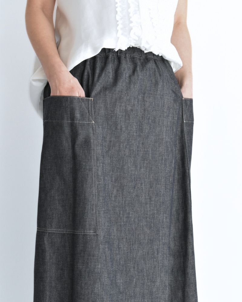 HEART-DENIM Asymmetrical Wrap Skirt in Indigo