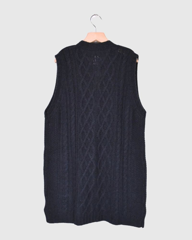 Sheep Yarn Fisherman Long Vest in Navy