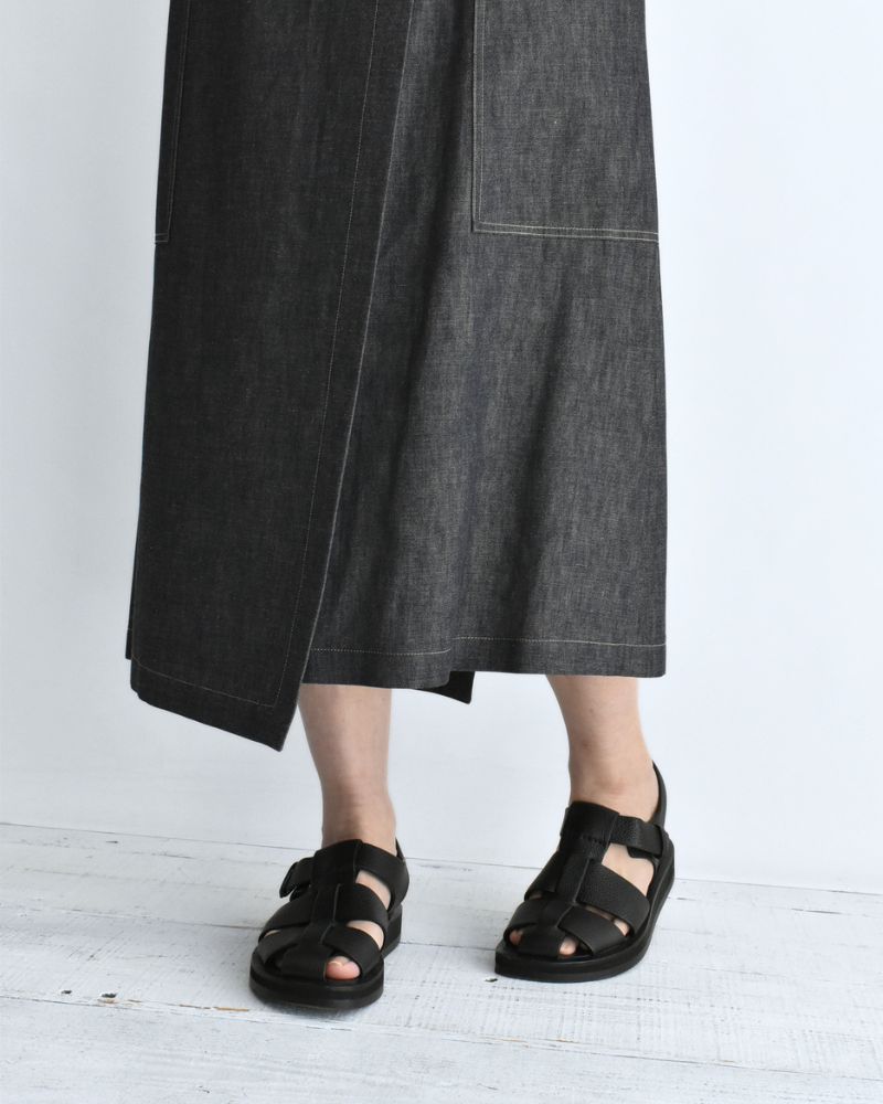 HEART-DENIM Asymmetrical Wrap Skirt in Indigo