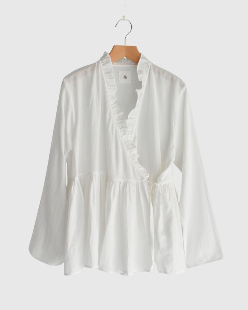 Twill Cotton Khadi Plain Frill Cache Coeur in White